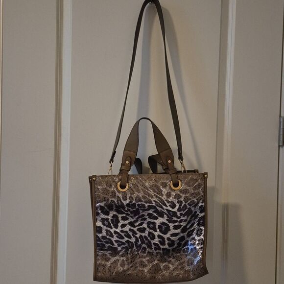 Sondra Roberts Squared Animal Print Taupe Crossbody Tote Bag - Picture 10 of 11
